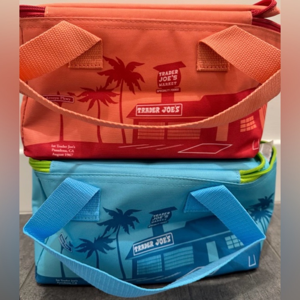 Trader Joe’s Set of 2 Mini Insulated Peach & Blue coolers.